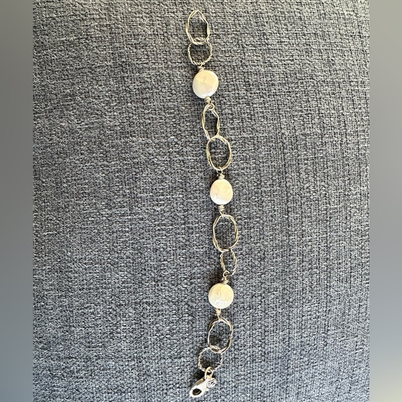 Or Paz Sterling Silver Cultured Pearl Coin Station Bracelet - Picture 2 of 10